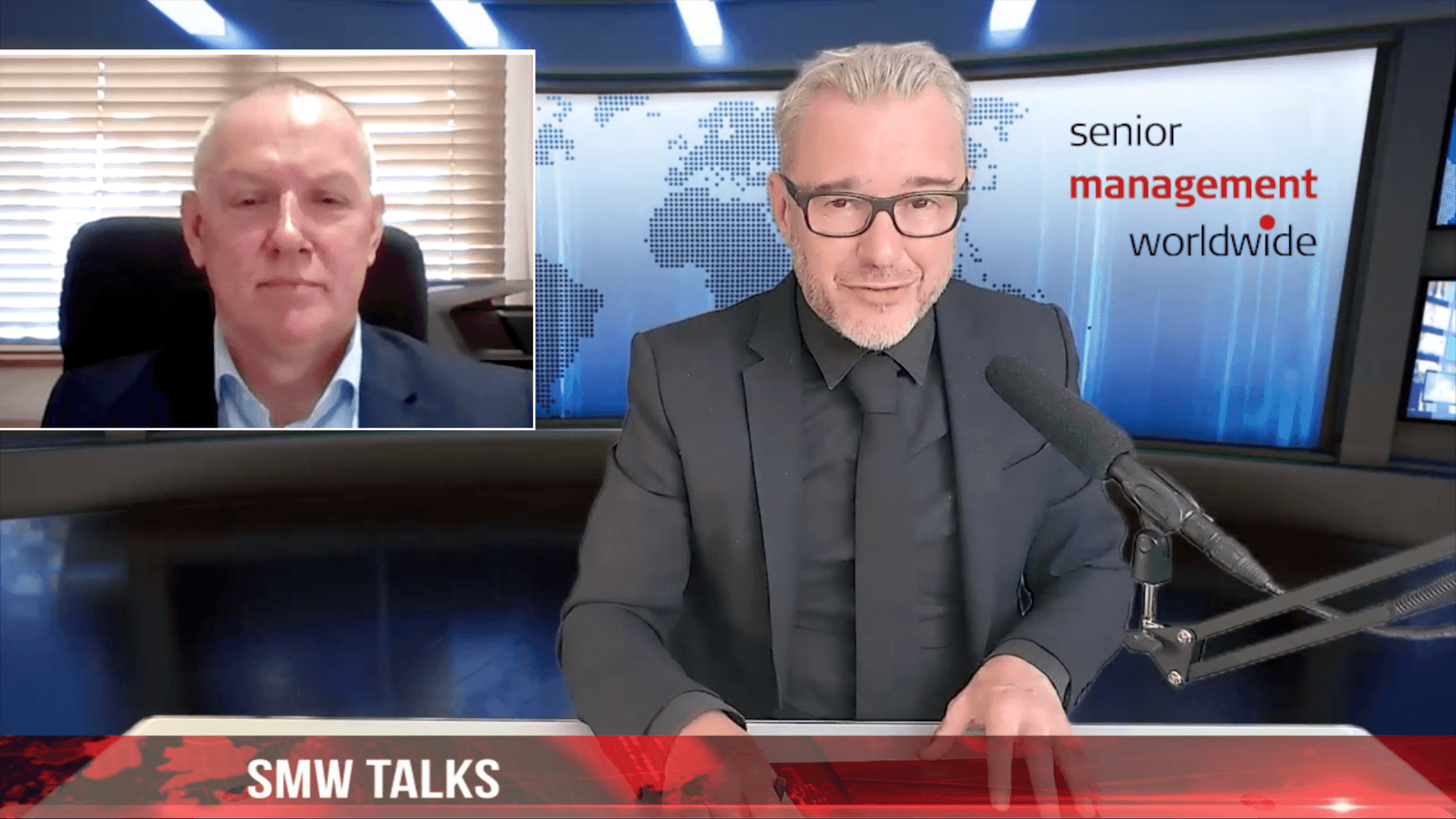 Video conference on SMW Talks with two professionals discussing senior management strategies and trends.